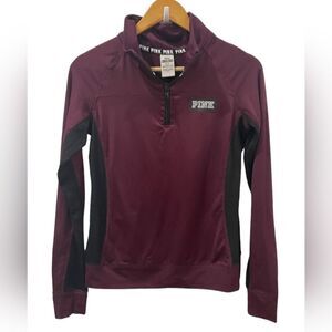 Victoria's Secret PINK Burgundy Maroon 1/4 Zip Ultimate Pullover Women’s S EUC
